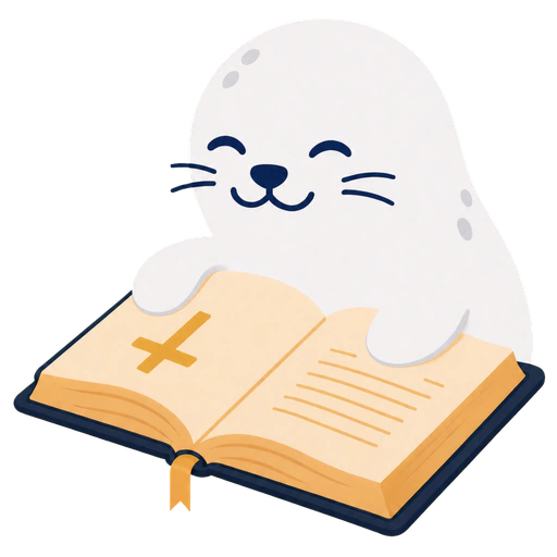 Bible Seal mascot reading Scripture